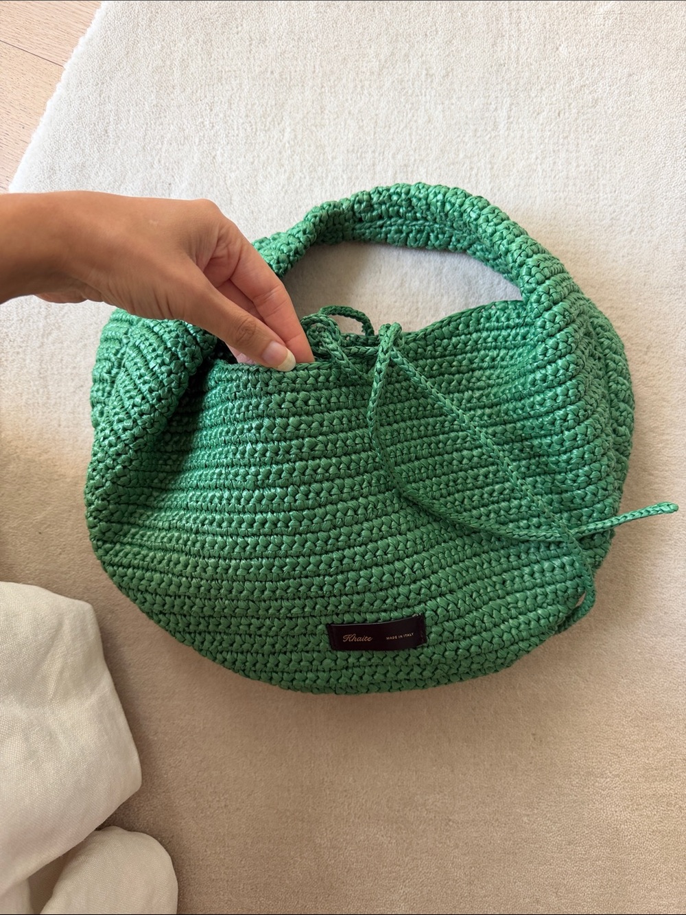 KHAITE Green Crochet Shoulder Bag